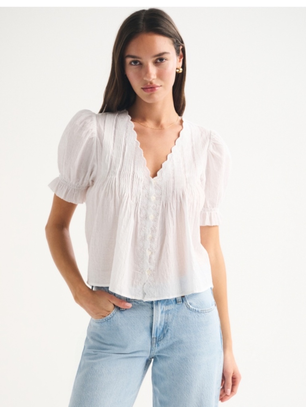 NWT Abercrombie & Fitch Short Sleeve Button Through Blouse in White